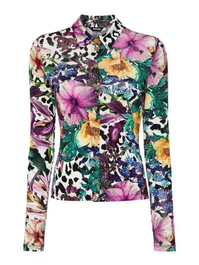 Just Cavalli Floral-print Shirt In Blanco