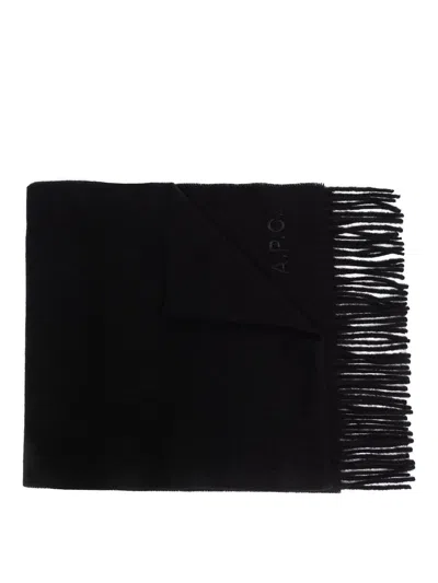 Apc Ambroise Brodee Wool Scarf In Negro