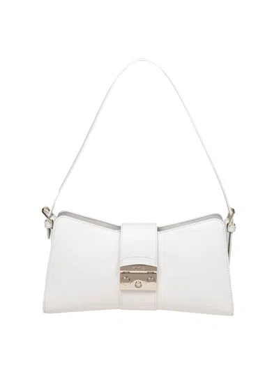 Furla Metropolis Remix Logo Engraved Shoulder Bag In Blanco