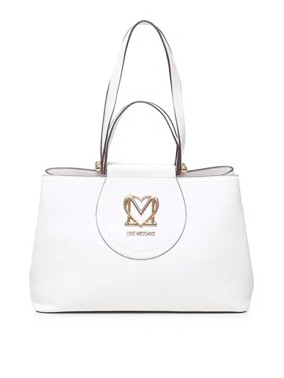 Love Moschino Tote Bag With Logo Plaque In Blanco