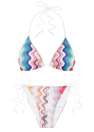 Missoni Mare Metallic Striped Crochet-knit Triangle Bikini In Multicoloured