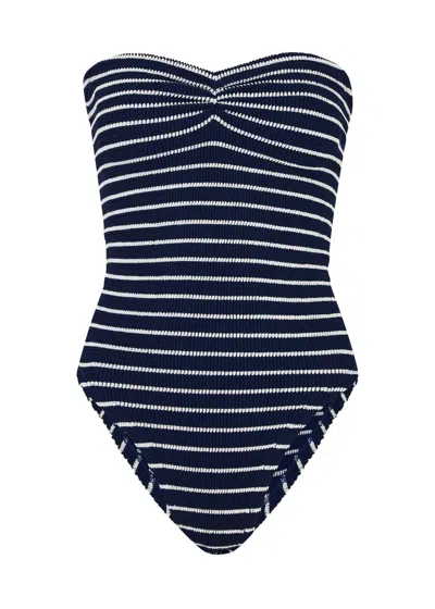 Hunza G Brooke Striped Seersucker Swimsuit In Blue