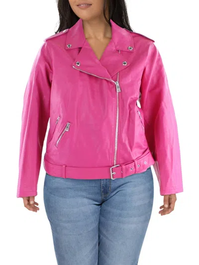 Levi Strauss & Co Plus Womens Faux Leather Belted Motorcycle Jacket In Pink