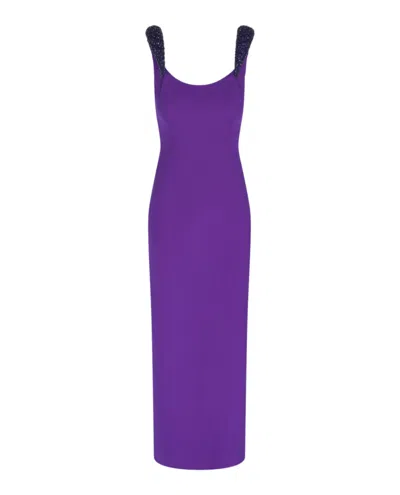 Versace Sequined Sleeve Midi Cocktail Dress In Purple