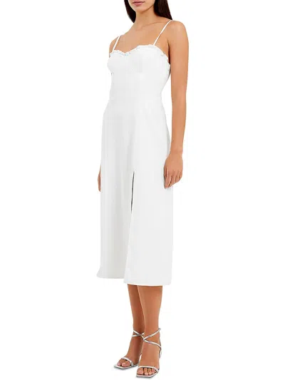 French Connection Echo Womens Ruffled Mid-calf Midi Dress In White