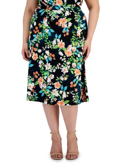 Kasper Plus Womens Knee Length Floral Print A-line Skirt In Multi
