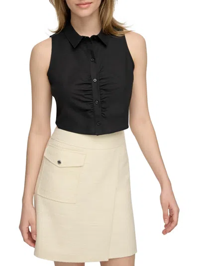 Calvin Klein Womens Collared Sleeveless Button-down Top In Black