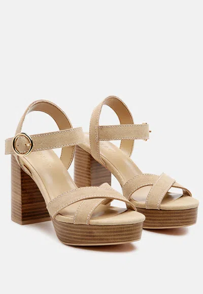 Rag & Co Choupette Suede Leather Block Heeled Sandal In Beige