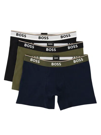 Hugo Boss Pack Of Three Cotton Boxer Shorts With Logo In Multicolour