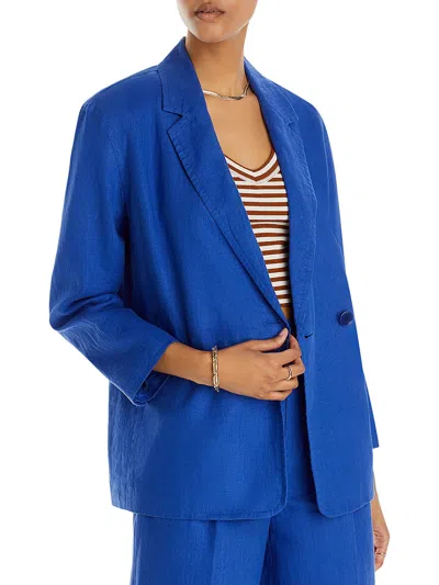 Madewell Womens Linen Office Double-breasted Blazer In Blue