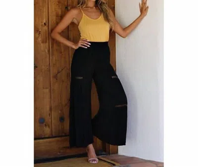Angie Wide Leg Pants With Lace Insert In Black