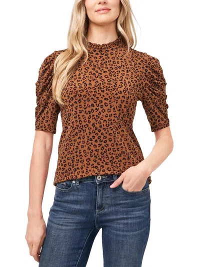 Cece Womens Animal Print Mock Neck Blouse In Brown
