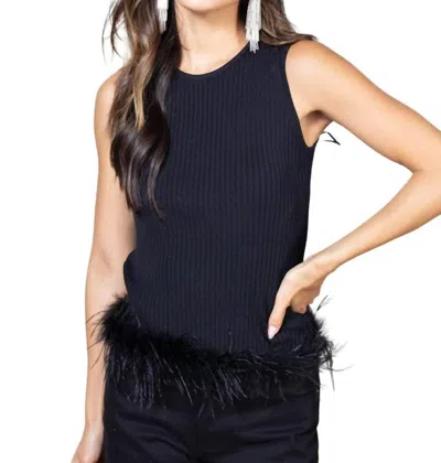 Lucy Paris Tennessee Feather Trim Knit Top In Black In Blue