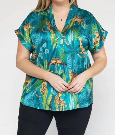 Entro Permanent Rolled Cuffs V-neck Top In Green