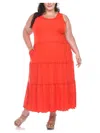 White Mark Plus Size Scoop Neck Tiered Midi Dress In Red