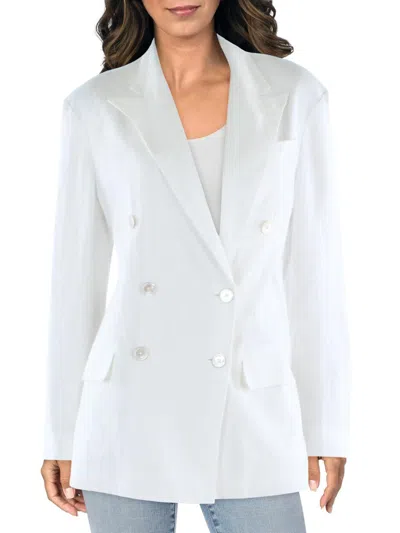 Polo Ralph Lauren Womens Linen Office Double-breasted Blazer In White
