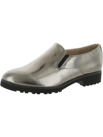 Naturalizer Geraldine Womens Leather Flat Loafers In Silver