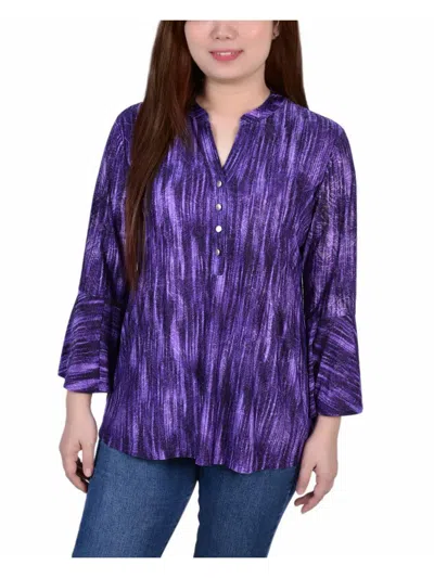 Ny Collection Womens Long Sleeve Pleated Blouse In Multi