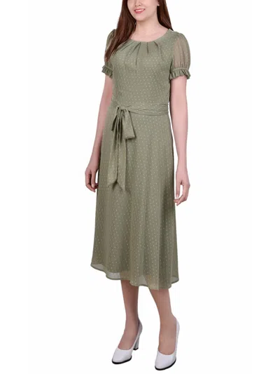 Ny Collection Womens Knee Length Tie Waist Midi Dress In Green