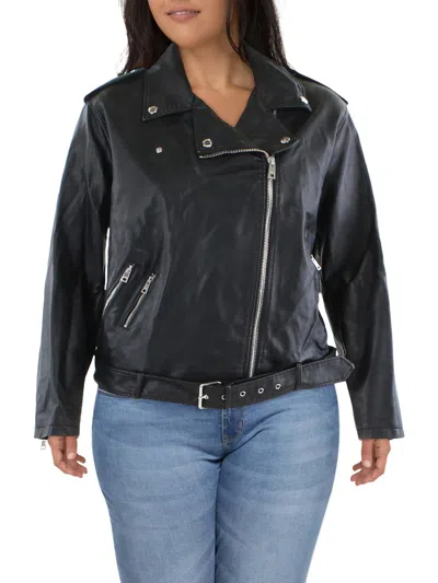 Levi Strauss & Co Plus Womens Faux Leather Belted Motorcycle Jacket In Black