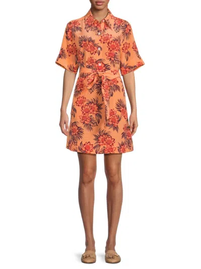 Equipment Adalaide Floral-print Silk Crepe De Chine Mini Shirt Dress In Orange Multicolor