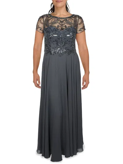 Xscape Womens Embellished Chiffon Evening Dress In Gray