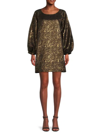 Renee C Women's Jacquard Puff Sleeve Mini Dress In Gold