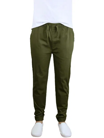 Galaxy Mens Twill High Rise Jogger Pants In Green