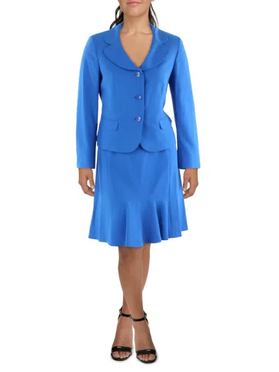 Le Suit Womens Crepe Three Button Skirt Suit In Blue