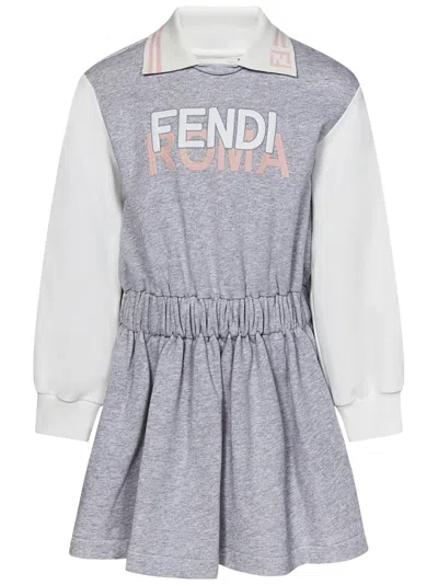 Fendi Kids' Dress In Grey/gesso