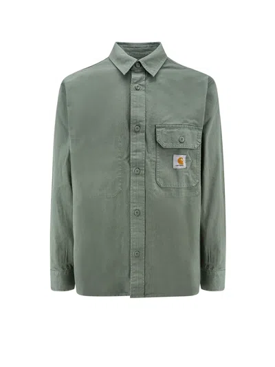 Carhartt Cotton Shirt Jacket With Logo Patch In Green
