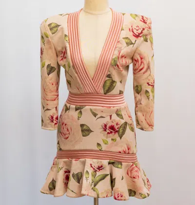 Pre-owned Zhivago Rose Printed Floral Pinted Pink Dress