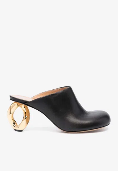 Jw Anderson 75 Chain Heel Leather Mules In Black
