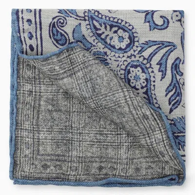 Brunello Cucinelli Scarf With White/blue Navy Pattern In Linen And Silk Men In Multicolor