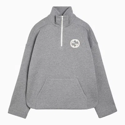 Gucci Grey Cotton Sweatshirt With Logo Women In Grey