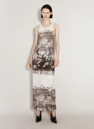 Jean Paul Gaultier Womens White Black Diablo Graphic-print Slim-fit Cotton-blend Maxi Dress