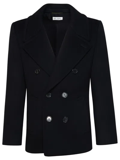 Saint Laurent Double-breasted Tuxedo Jacket In Black