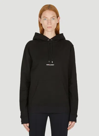 Saint Laurent Women Logo Embroidered Hooded Sweatshirt In Black