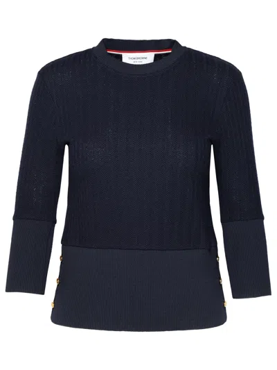 Thom Browne Navy Virgin Wool Sweater In Blue