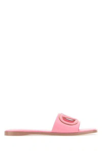 Valentino Garavani Woman Pink Leather Vlogo Slippers