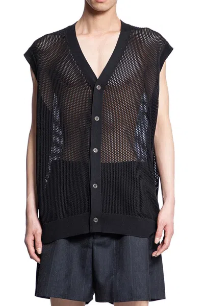 Prada Open-knit V-neck Cardigan In Black