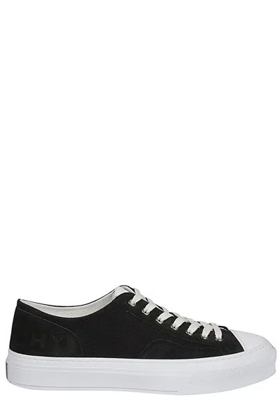 Givenchy City Logo-debossed Leather And Suede-trimmed Canvas Trainers In Black
