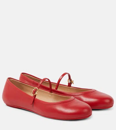 Gianvito Rossi Carla Leather Mary Jane Flats In Red