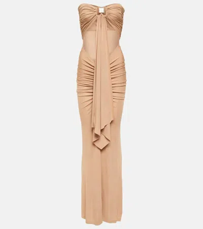 Christopher Esber Ring-detail Ruched Cutout Maxi Dress In Neutral