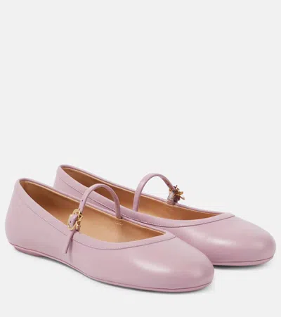 Gianvito Rossi Carla Leather Mary Jane Flats In Pink