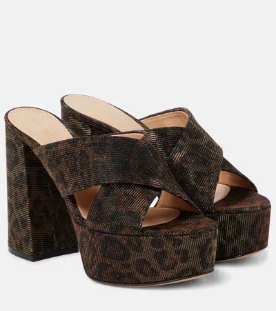 Gianvito Rossi Leopard-print Lamé Platform Mules In Brown