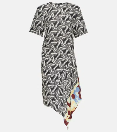 Dries Van Noten Printed Asymmetric Midi Dress In Black