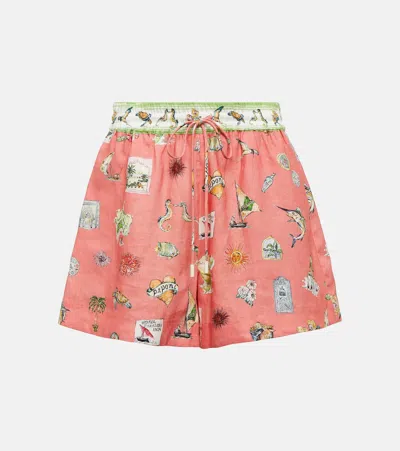 Alemais Printed Linen Shorts In Pink