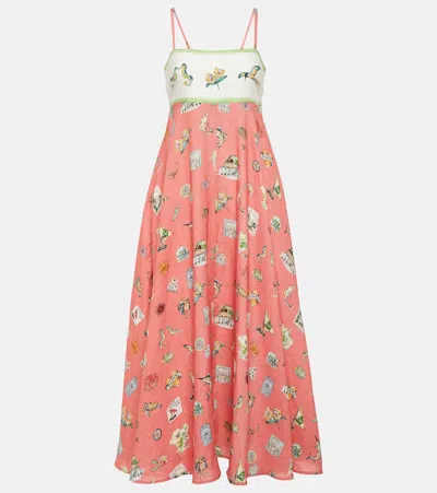 Alemais Printed Linen Maxi Dress In Pink