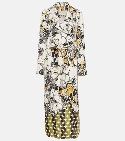 Dries Van Noten Printed Double-breasted Satin Coat In White
